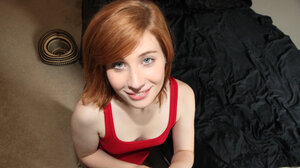 Kinky redhead teases BF by walking in a towel and moreover gets her pussy drilled