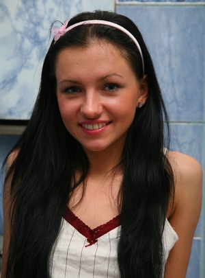 Excited youngster comes to bathroom and also gets down and dirty raven-haired babe's orifices