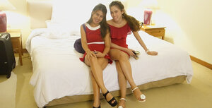 Thai bitch in a red dress never stops smiling even in the backseat of a taxi