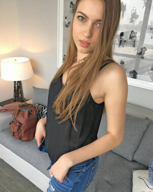 Glamorous amateur blonde with tiny bra buddies puts off sexy black underwear for the cam