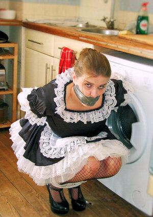 Kissable ladies in maid uniform are tied up & no one is going to help them