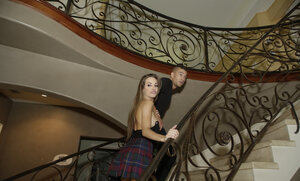 Cowgirl making love for a sinful harlot that has a shaved muff