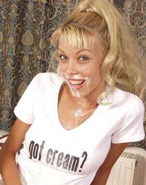 Niki Blond playing with milk and also cream while being all alone