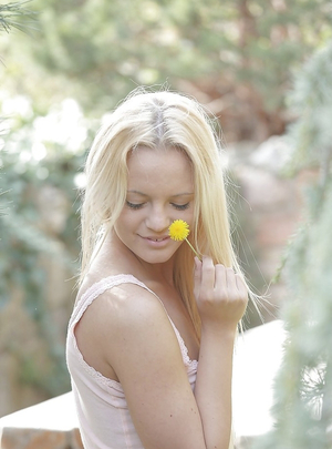 Towheaded broad strips naked in the vernal air and plus masturbates on the petite chair