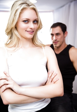 Sweet blonde Alli Rae shares sensual kisses with tall boyfriend