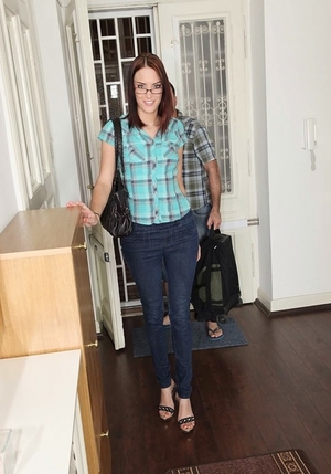 Tall babe with glasses and also long legs facialized after affair with land alsolord