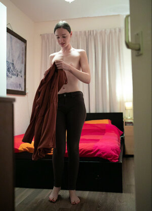 Underweight gal with natural jugs is going to tease the camera