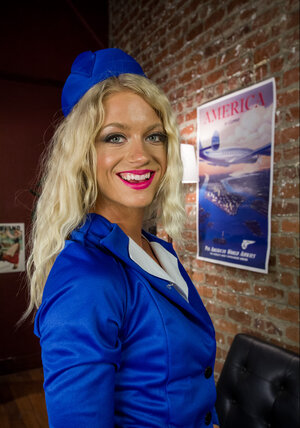 Incredible teasing from flight attendant sweeties in uniforms