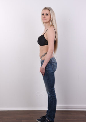 Probably basically lays on her back with her legs spread wide