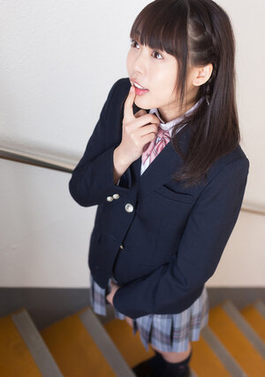 Curious student blows off her classmate's purple pole at the staircase