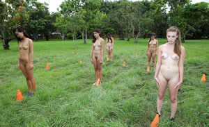 Lesbians with flawless natural tits enjoy the outdoor scenery naked