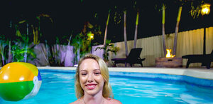 Little Dixie Lynn gets rammed by Leo Valentino and Sean Lawless by poolside