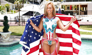 Kelsi Monore shows her star-spangled banner booty and moreover pussy