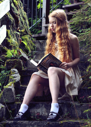 Blonde angelic nymph gets rid of her clothes just one time she's outdoors