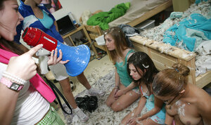 Charming lesbians with tight booty's and piercings have a party