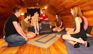 Eva Shanti, Sabrina Rose, Aruna and moreover Izi Ashley appreciate anal group fucking in a loft