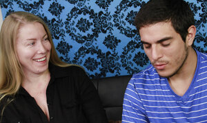 Desiree De Luca gives a handjob on a huge phallus after being tricked