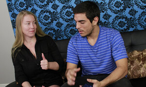 Desiree Deluca gets his cum on her sizeable boobs after the handjob