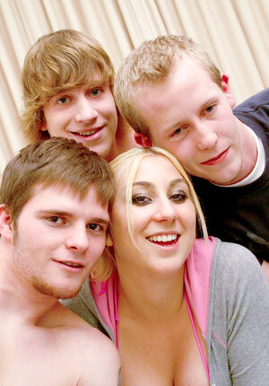 Stella Cox enjoys a team fuck while wearing pigtails and argyle socks