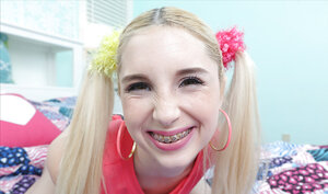 18-19 y.o. cutie Piper Perri enjoys a cum blast with pigtails and braces
