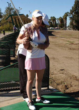 Kagney Linn Karter gets down and moreover dirty her coach and moreover gets a cumshot on her hooters