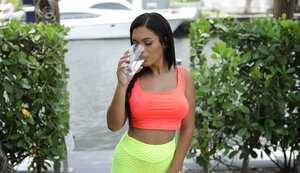 Alina Belle unveils her oily tooshie and besides big tits before sex