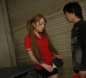 Japanese table tennis player Ria Sakurai enjoys a face making love by her coach