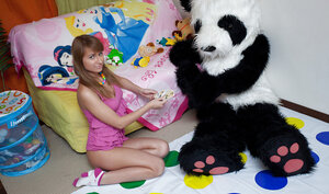 Blonde whore orgasms around this panda's sizeable fucking shaft
