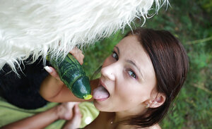 Lustful cutie outdoor panda toy and male orgasm fun