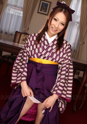 Modest angel from Japan flashes sexy panties hidden under her kimono