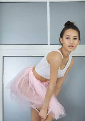 Adorable ballerina during rehearsal is not shy to practice moves entirely undressed