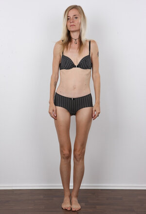 Photographer has never seen before such tiny boobs as blonde shows off