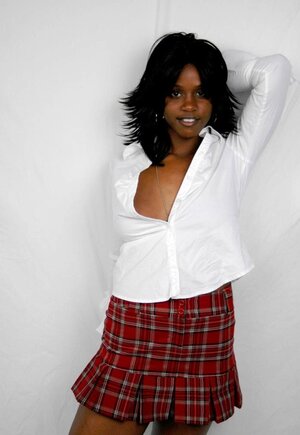 Black schoolgirl in white shirt & short skirt tastes h&some principal's cock