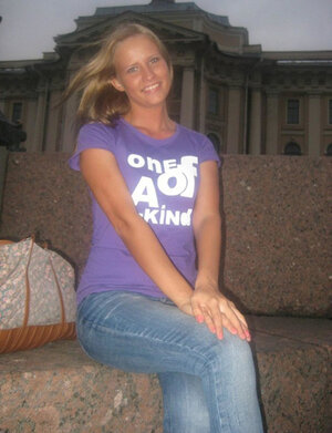 Blonde kitten thinks about sex even when she is at the exhibition of wax figures